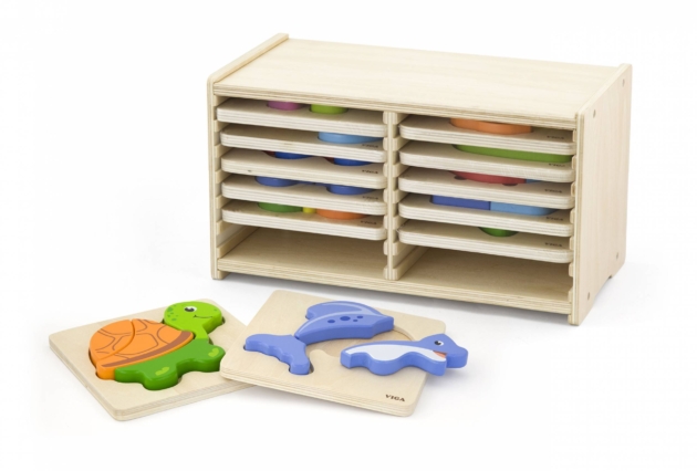 3-5 PIECE HAND BLOCK PUZZLE SET OF 12 WITH RACK